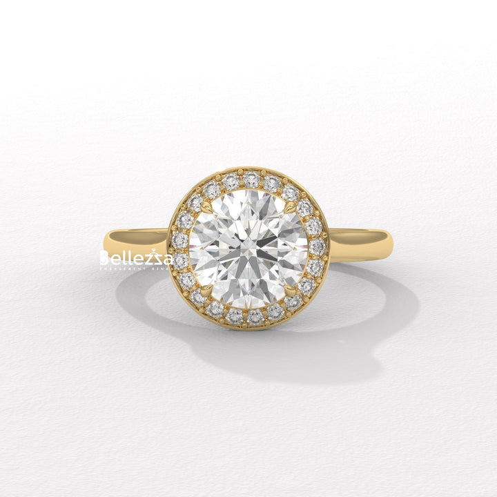 1.50-2.50CT Round Cut CVD Diamond Halo Setting Engagement Ring