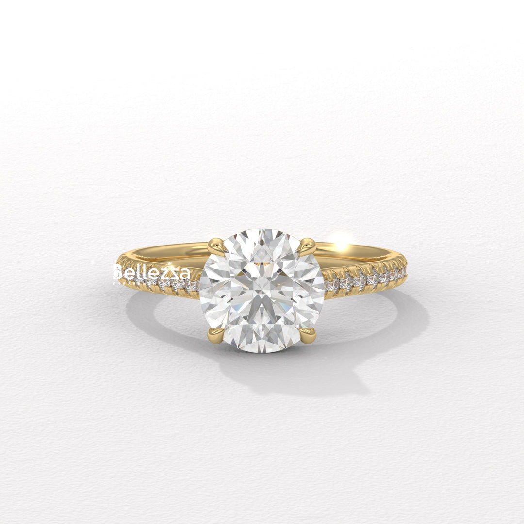 1.50-2.50CT Round Diamond Pave Setting Lab Grown Engagement Ring