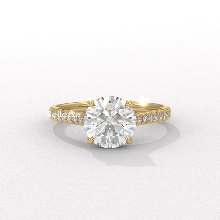1.50-2.50CT Round Diamond Pave Setting Lab Grown Engagement Ring