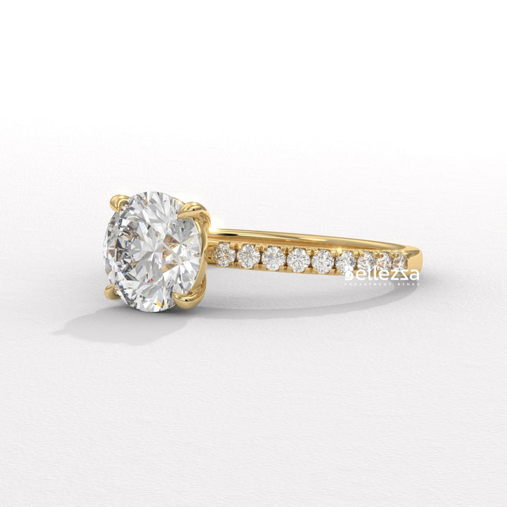 1.0-2.0CT Round Diamond Pave Setting Lab Grown Engagement Ring