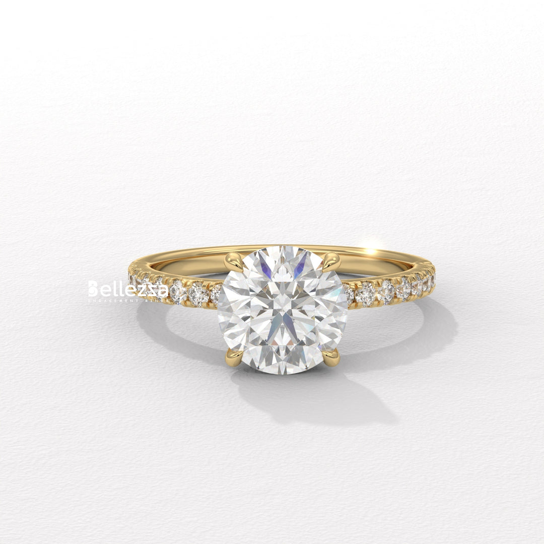 1.0-2.0CT Round Diamond Pave Setting Lab Grown Engagement Ring