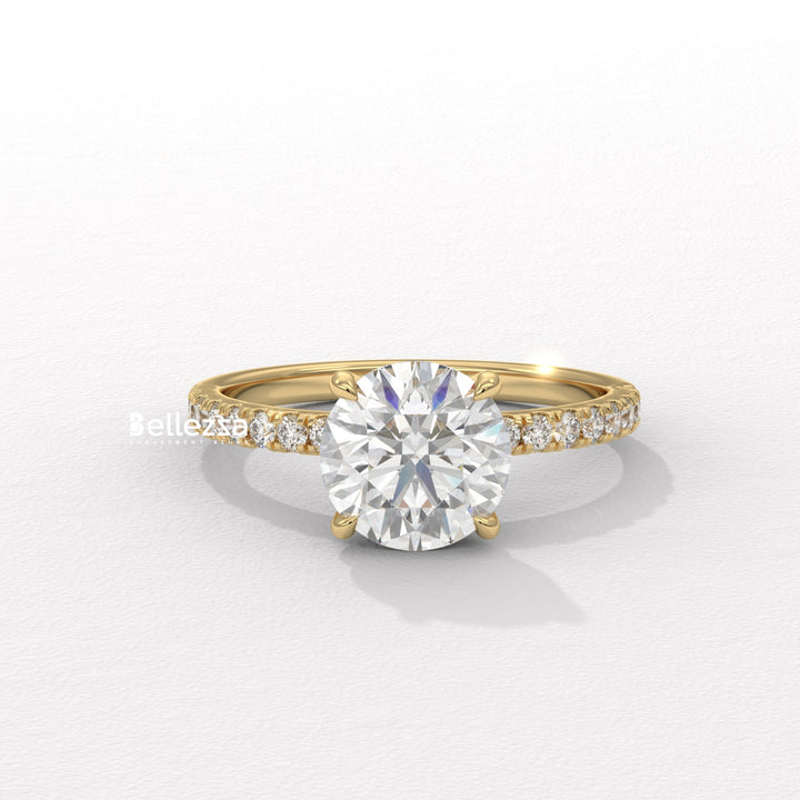 1.0-2.0CT Round Diamond Pave Setting Lab Grown Engagement Ring