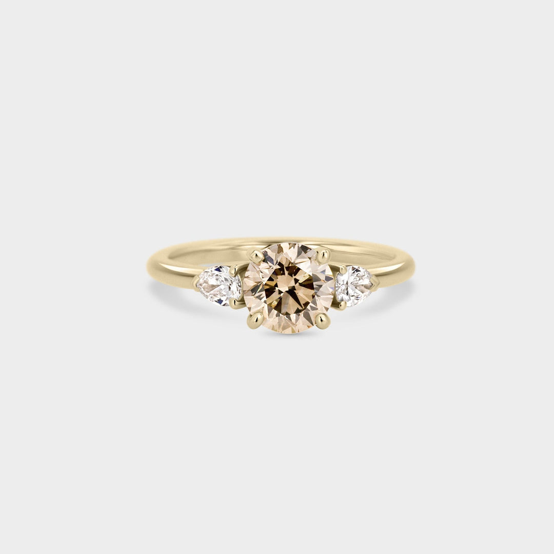 1.0CT Champagne Round Diamond Three Stone Lab Grown Engagement Ring