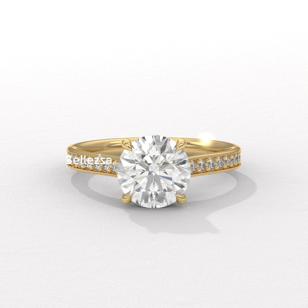 1.50-2.50CT Round Diamond Pave Setting Lab Grown Engagement Ring