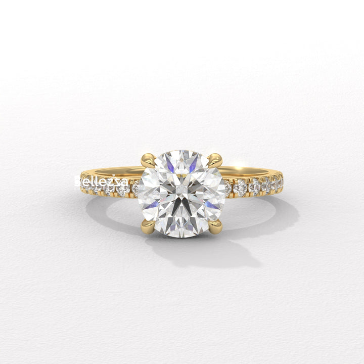 1.50-2.50CT Round Diamond Hidden Halo Pave Setting Lab Grown Ring