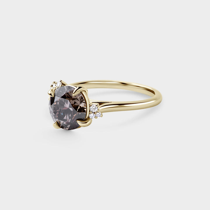 2.50CT Champagne Round Diamond Cluster Setting Lab Grown Engagement Ring