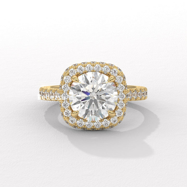 2.0-3.0CT Round Cut Halo Pave Setting Lab Grown Engagement Ring