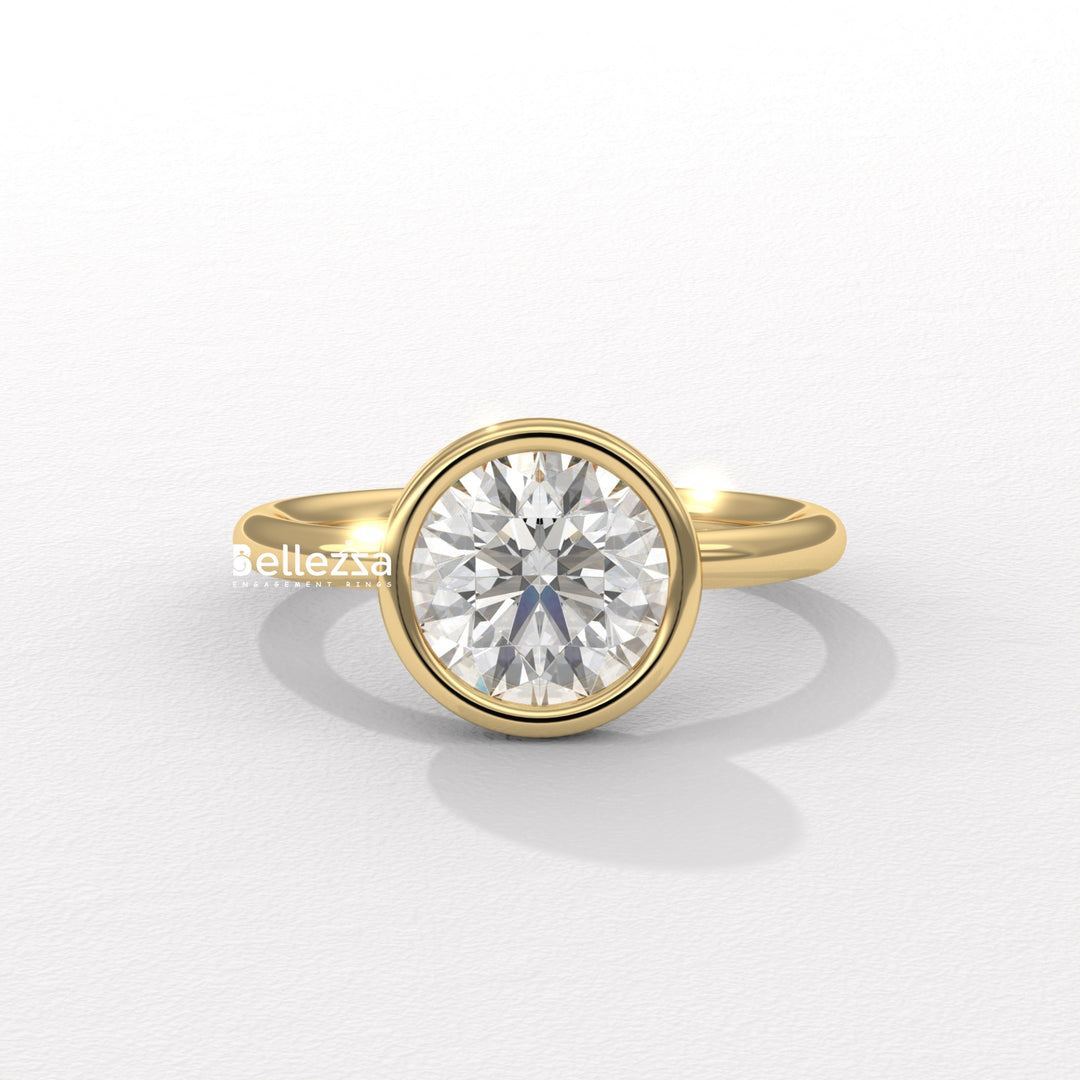 1.50-2.50CT Round Diamond Bezel Setting Lab Grown Engagement Ring