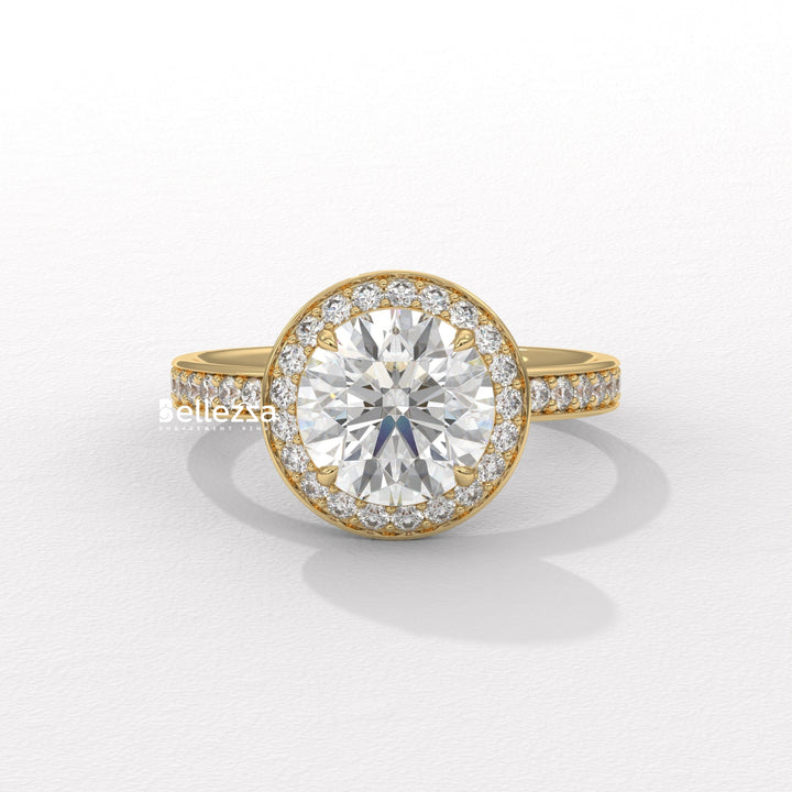 1.50-2.50CT Round Cut CVD Diamond Halo Pave Setting Engagement Ring
