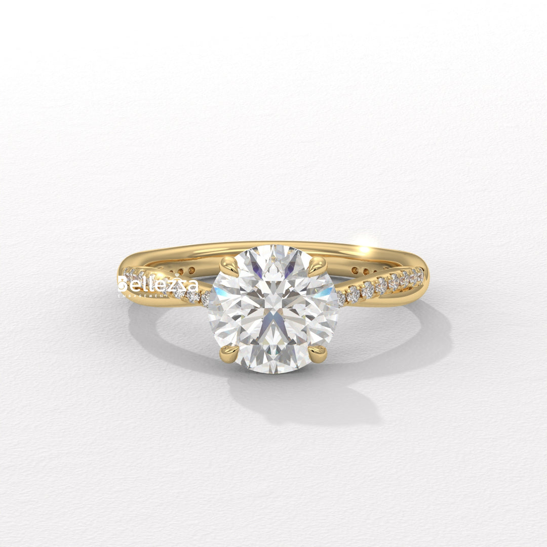 1.50-2.50CT Round Cut Twisted Pave Setting Lab Grown Engagement Ring