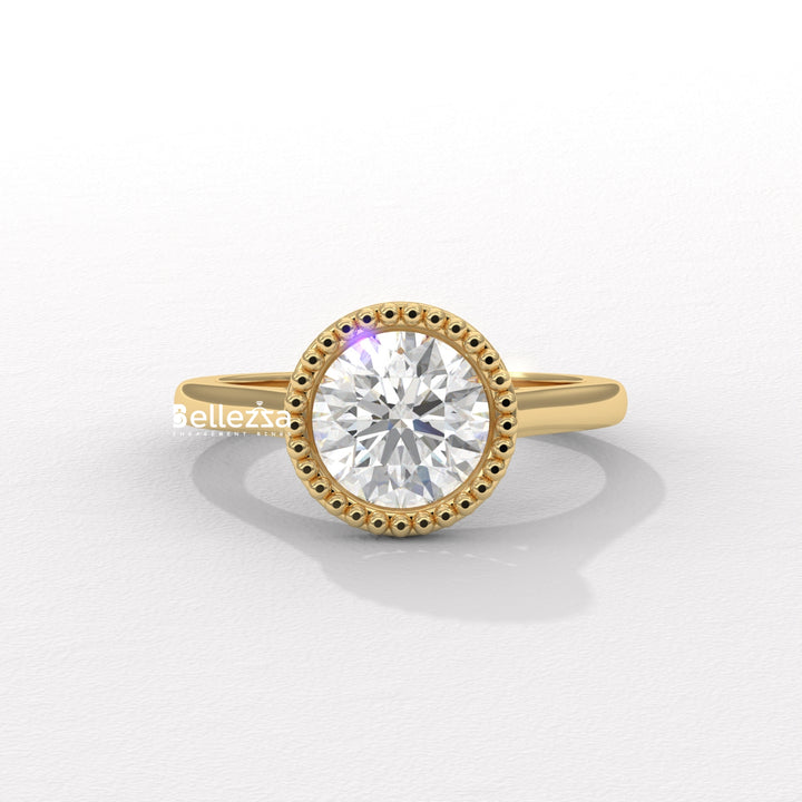 1.0-2.0CT Round Diamond Vintage Bezel Setting Lab Grown Engagement Ring