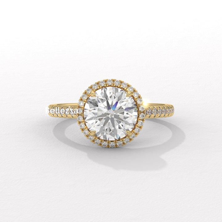 1.50-2.50CT Round Cut Halo Pave Setting CVD Diamond Moissanite Engagement Ring