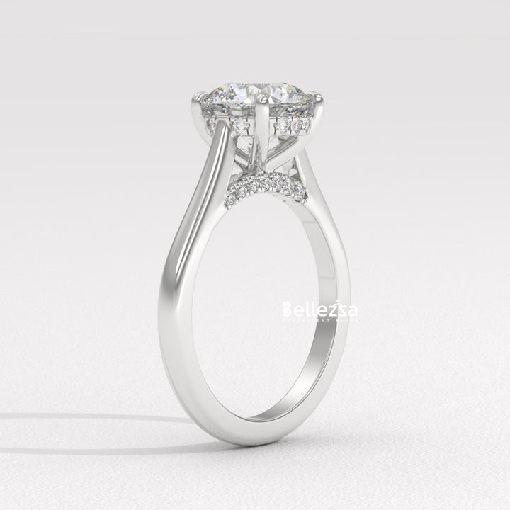 1.0-2.0CT Round Cut Lab Grown Diamond Hidden Halo Engagement Ring