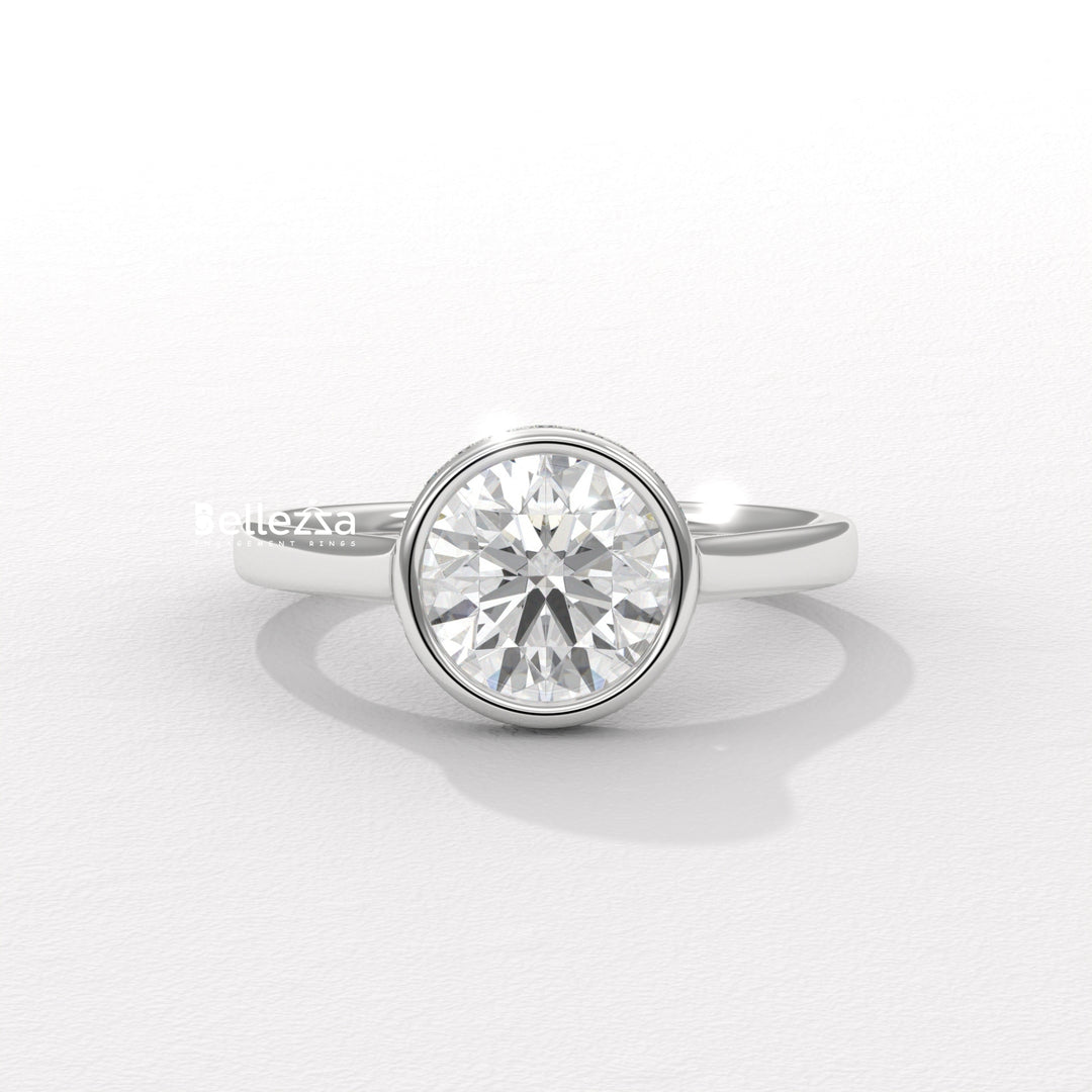 1.50-2.50CT Round Diamond Bezel Setting Lab Grown Engagement Ring