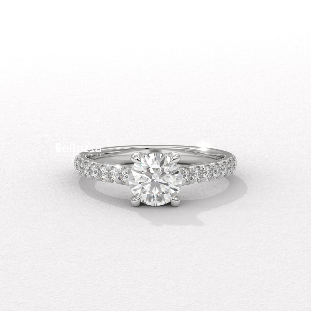 0.50-1.50CT Round Diamond Pave Setting Lab Grown Engagement Ring
