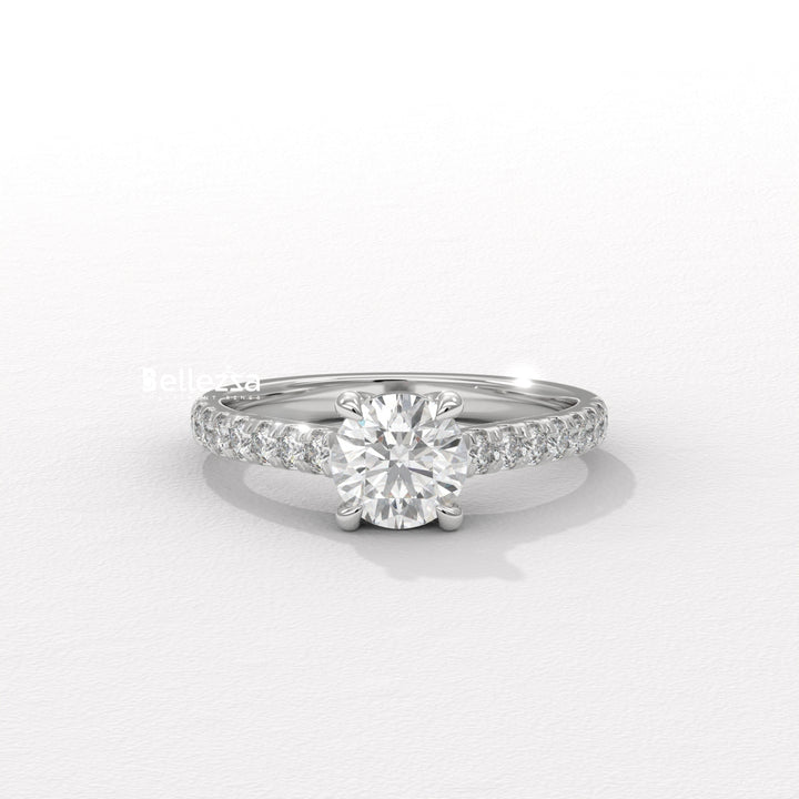 0.50-1.50CT Round Diamond Pave Setting Lab Grown Engagement Ring