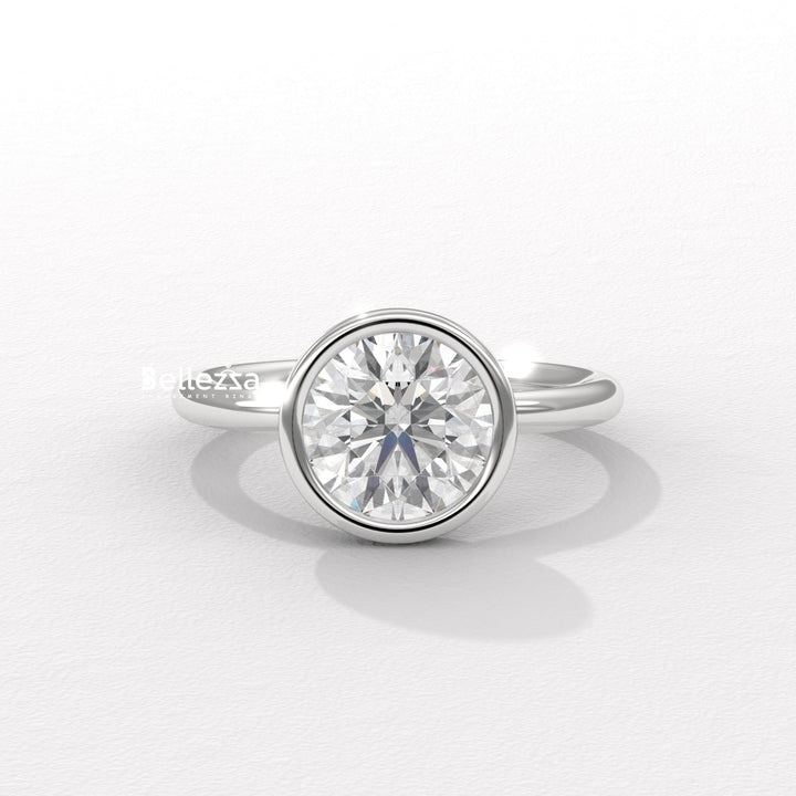 1.50-2.50CT Round Diamond Bezel Setting Lab Grown Engagement Ring