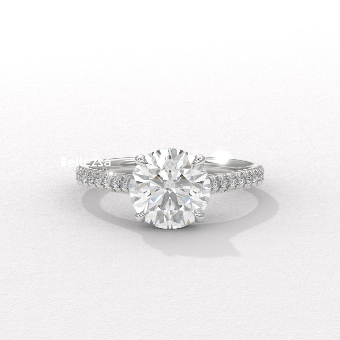 1.50-2.50CT Round Diamond Pave Setting Lab Grown Engagement Ring