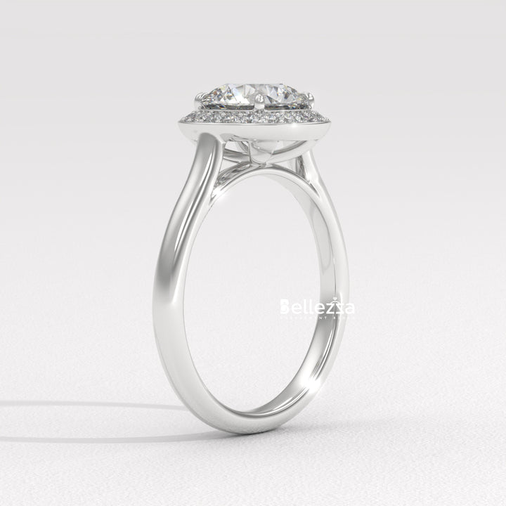 1.50-2.50CT Round Cut CVD Diamond Halo Setting Engagement Ring