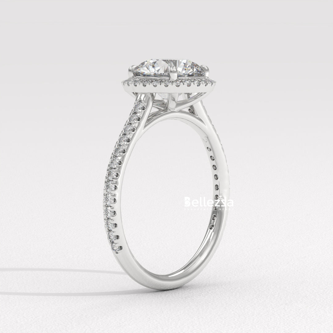 1.50-2.50CT Round Cut Halo Pave Setting CVD Diamond Moissanite Engagement Ring