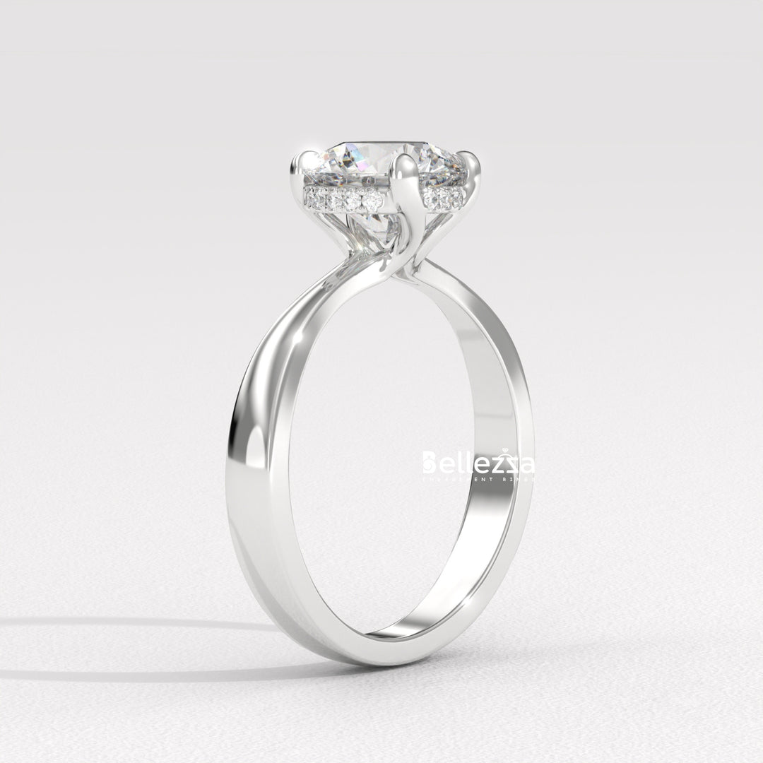 1.0-2.0CT Round Cut Hidden Halo CVD Diamond Engagement Ring