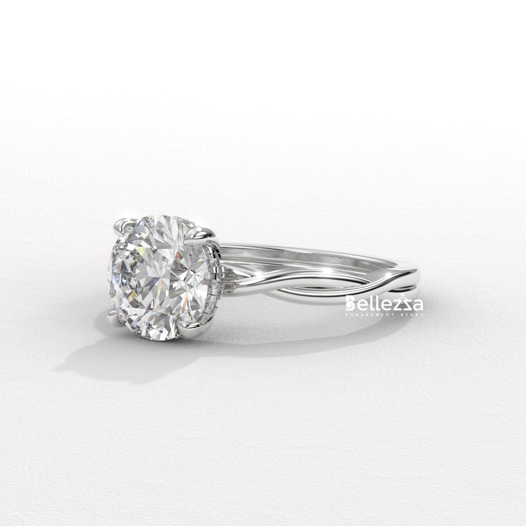 1.0-2.0CT Round Diamond HIdden Halo Twisted Lab Grown Engagement Ring
