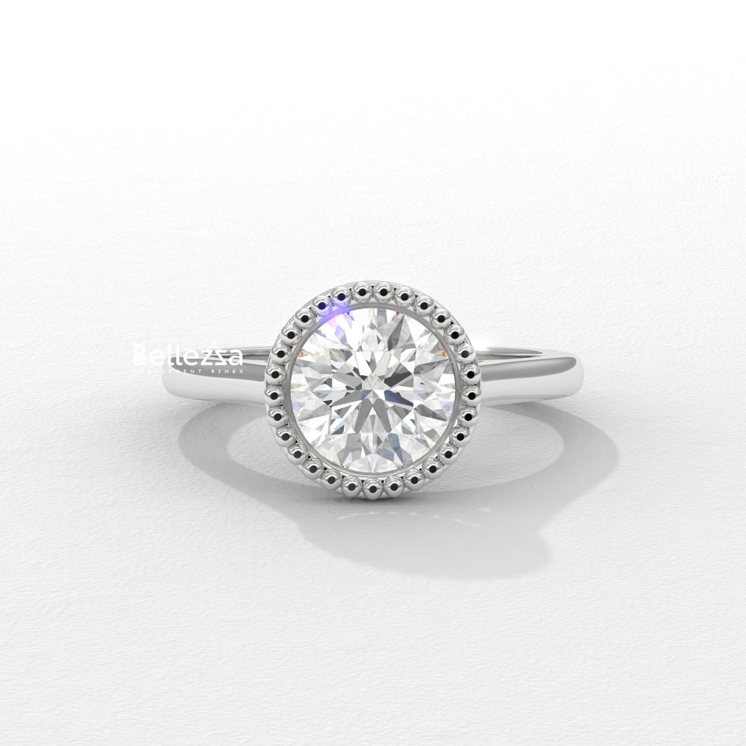 1.0-2.0CT Round Diamond Vintage Bezel Setting Lab Grown Engagement Ring