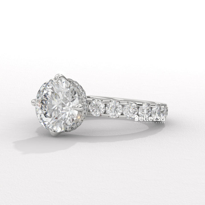 2.0-3.0CT Round Diamond Hidden Halo Pave Setting Lab Grown Engagement Ring