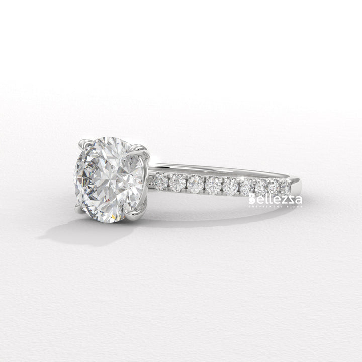 1.0-2.0CT Round Diamond Pave Setting Lab Grown Engagement Ring