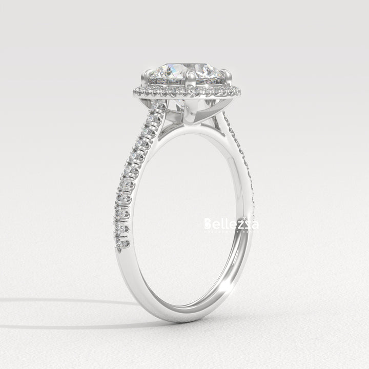 1.0-2.0CT Round Cut Halo Pave Setting Lab Grown Diamond Engagement Ring
