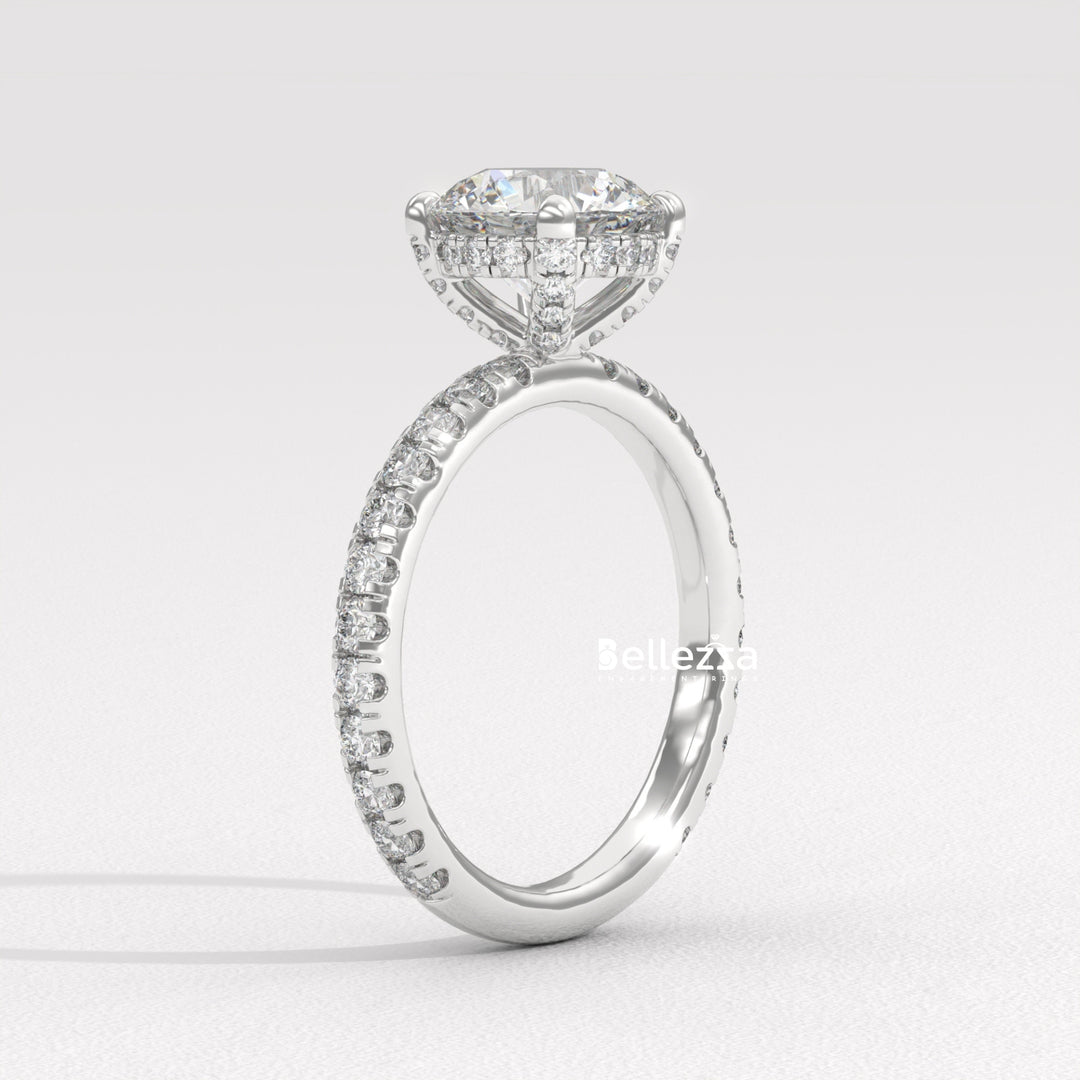 1.50-2.50CT Round Cut Lab Grown Diamond Pave Setting Engagement Ring