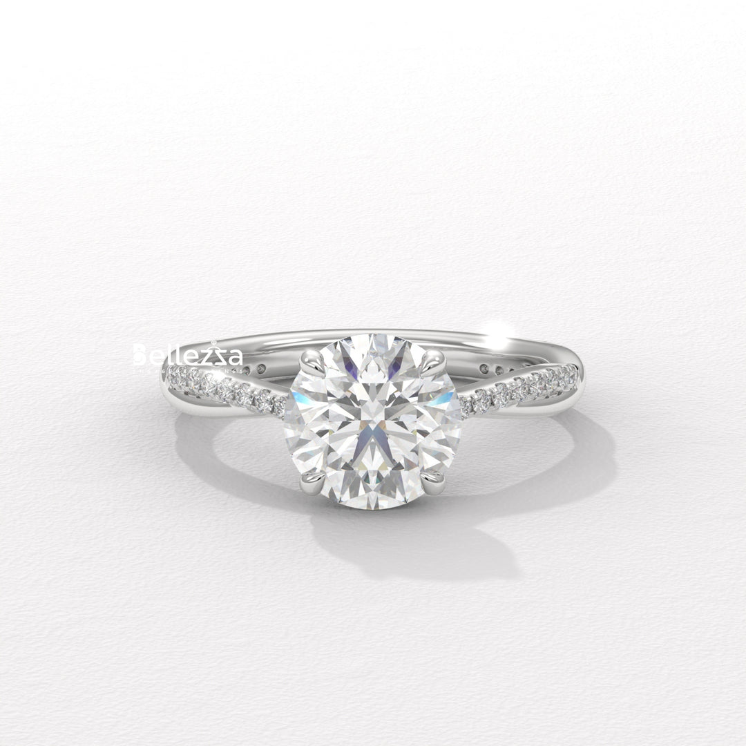 1.50-2.50CT Round Cut Twisted Pave Setting Lab Grown Engagement Ring