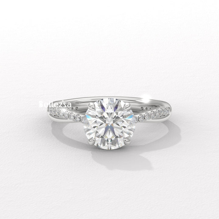 1.50-2.50CT Round Cut Twisted Pave Setting Lab Grown Engagement Ring