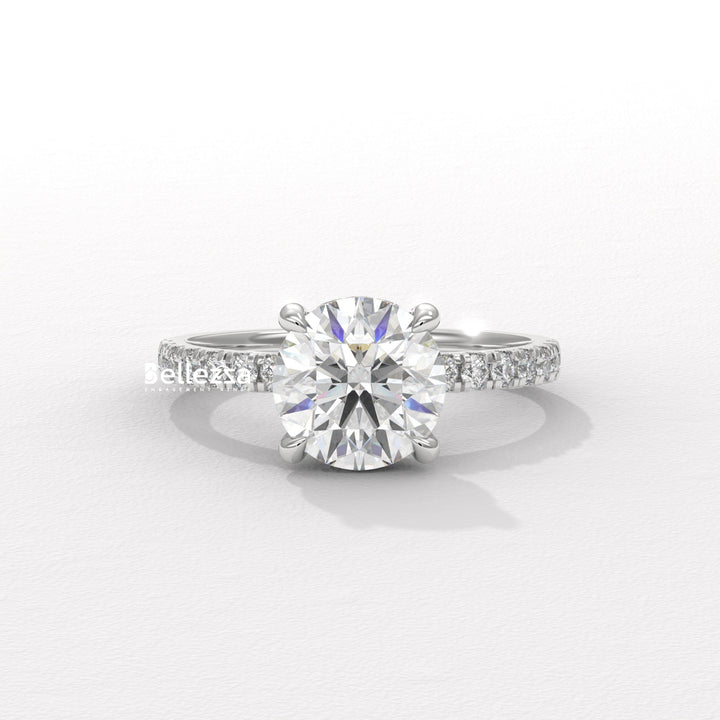 1.50-2.50CT Round Diamond Hidden Halo Pave Setting Lab Grown Ring