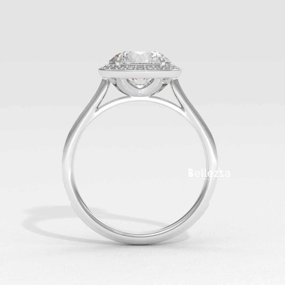 1.0-2.0CT Round Cut CVD Diamond Halo Pave Setting Engagement Ring