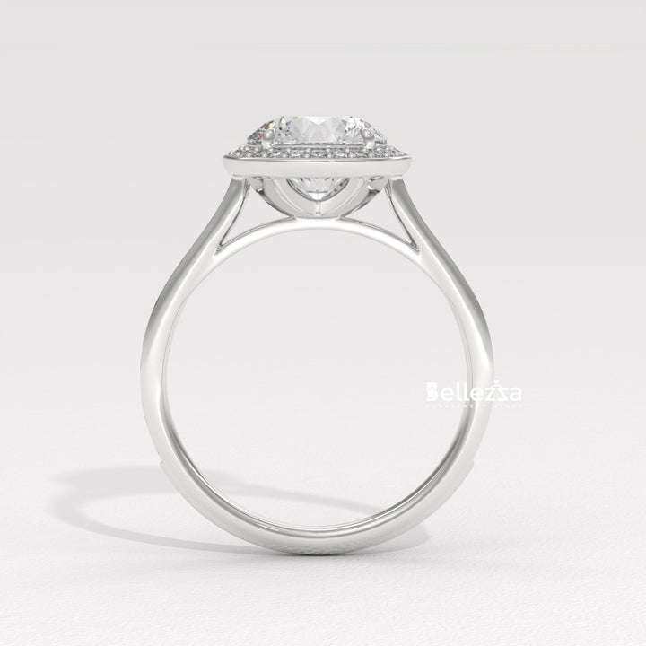 1.0-2.0CT Round Cut CVD Diamond Halo Pave Setting Engagement Ring