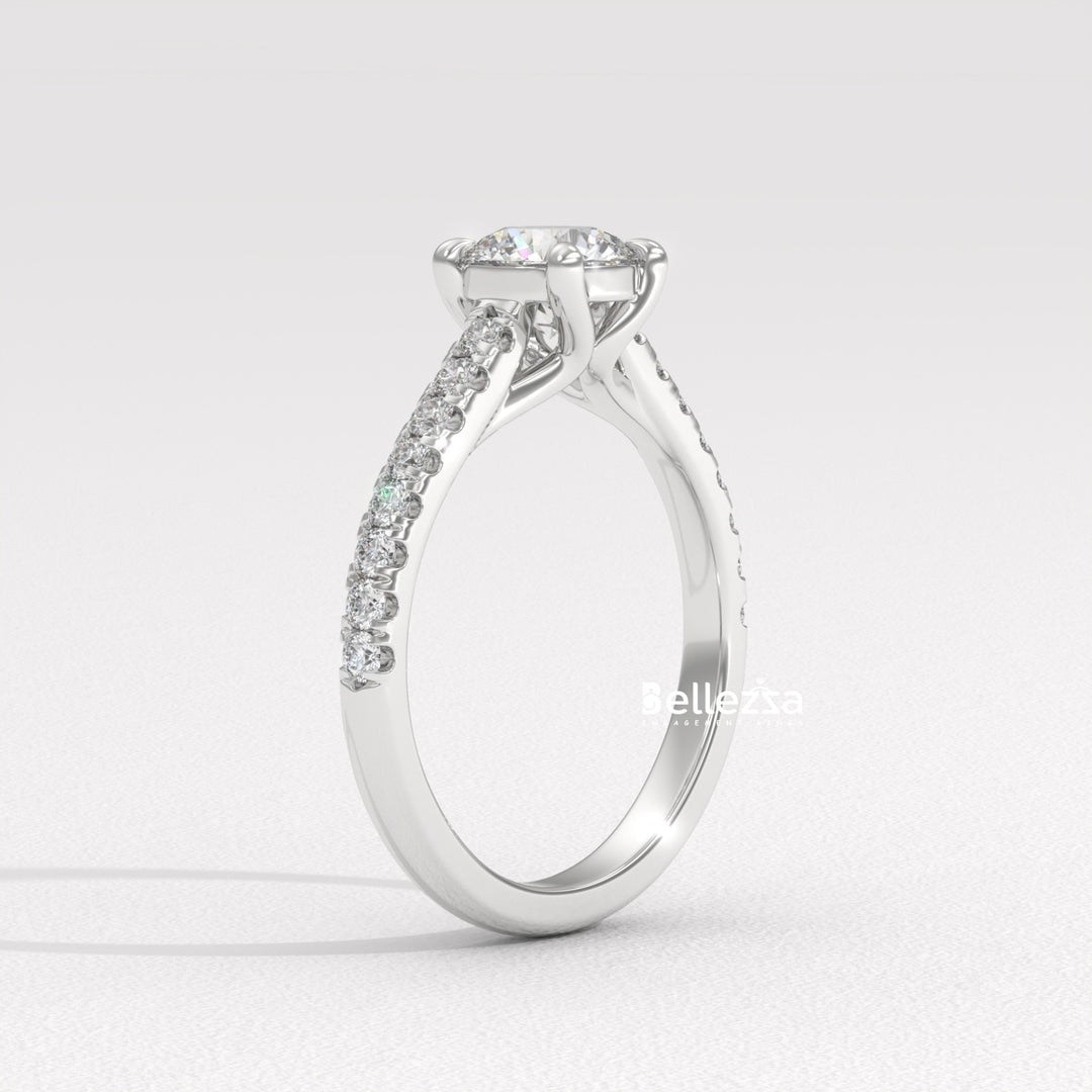 0.50-1.50CT Round Diamond Pave Setting Lab Grown Engagement Ring