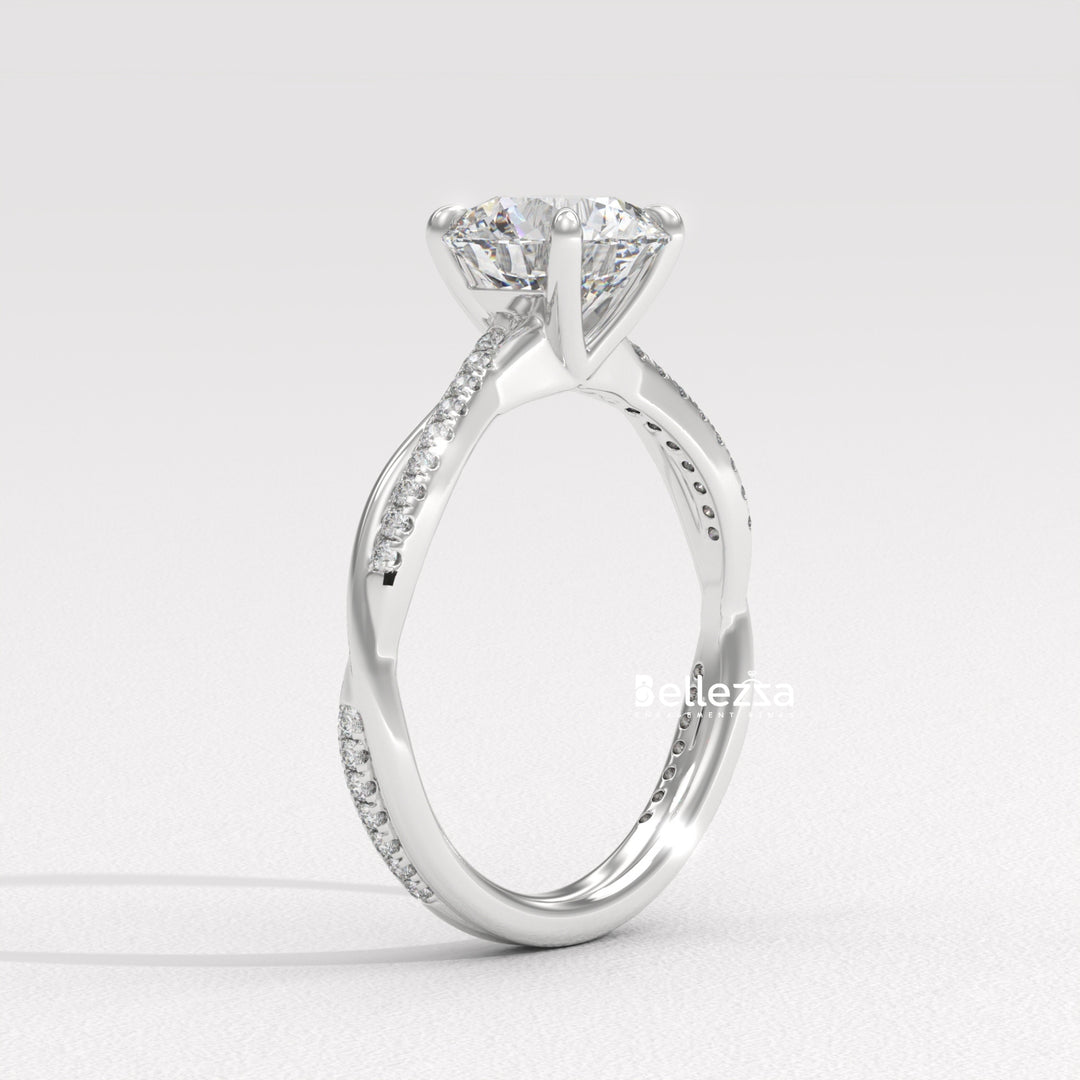 1.50-2.50CT Round Cut Twisted Pave Setting Lab Grown Engagement Ring