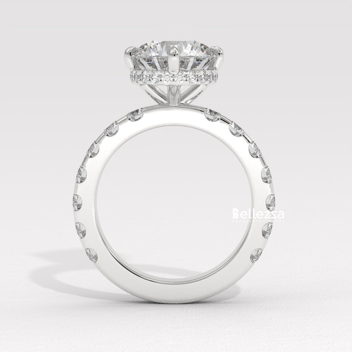 2.0-3.0CT Round Diamond Hidden Halo Pave Setting Lab Grown Engagement Ring