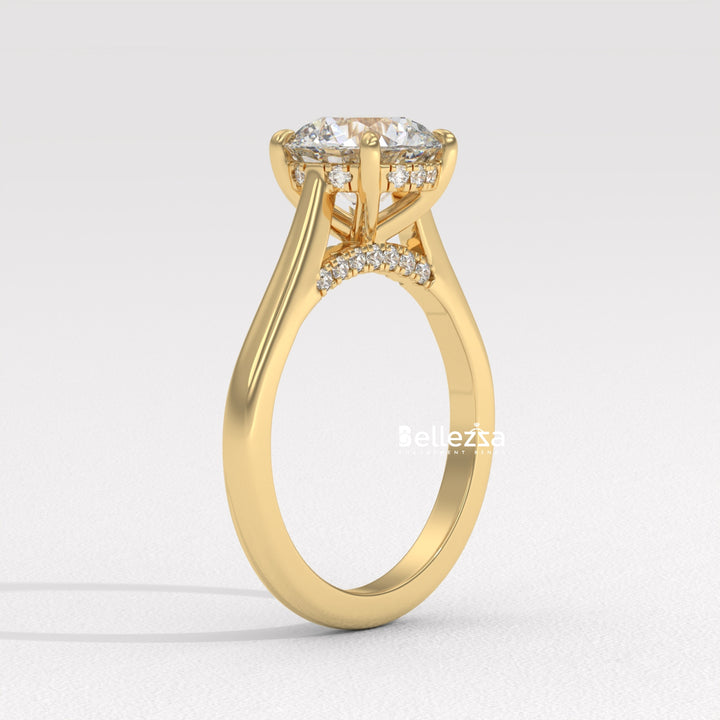 1.0-2.0CT Round Cut Lab Grown Diamond Hidden Halo Engagement Ring