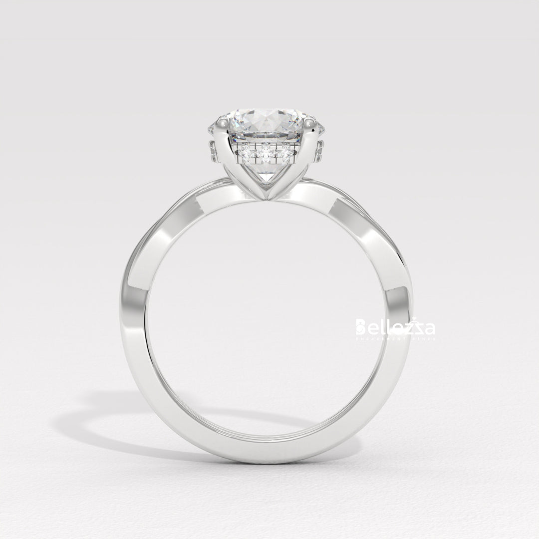1.0-2.0CT Round Diamond HIdden Halo Twisted Lab Grown Engagement Ring