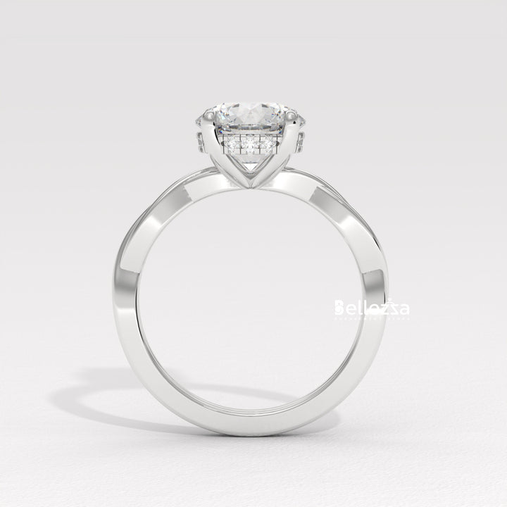 1.0-2.0CT Round Diamond HIdden Halo Twisted Lab Grown Engagement Ring