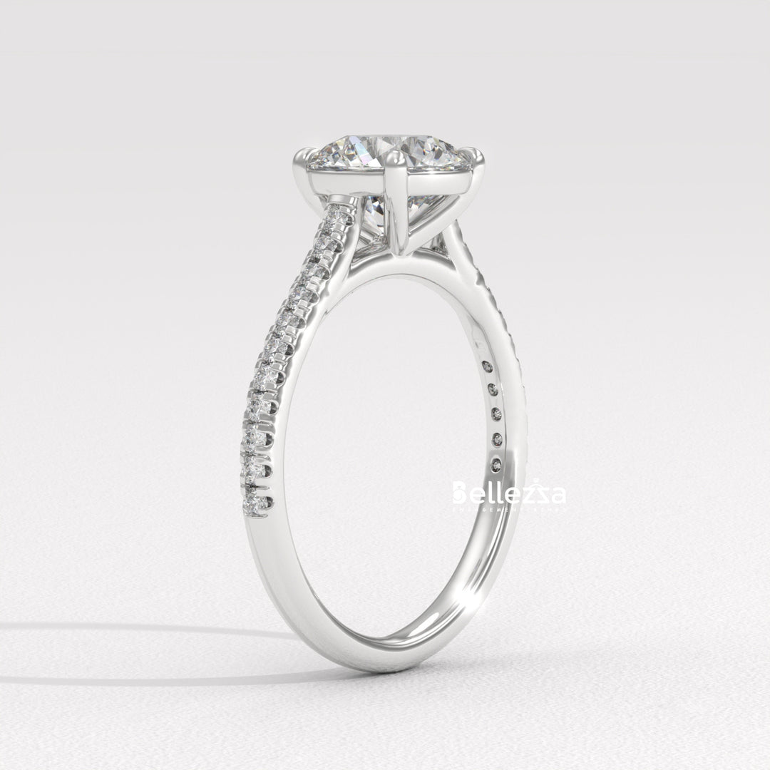 1.50-2.50CT Round Diamond Pave Setting Lab Grown Engagement Ring
