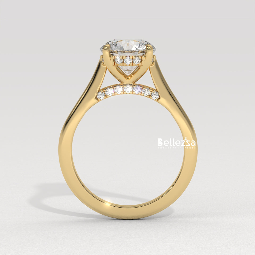 1.0-2.0CT Round Cut Lab Grown Diamond Hidden Halo Engagement Ring