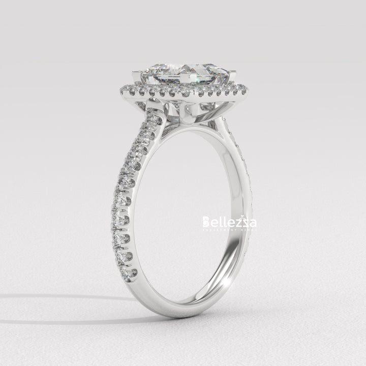 1.0-2.0CT Princess Cut Diamond Halo Pave Setting Lab Grown Engagement Ring