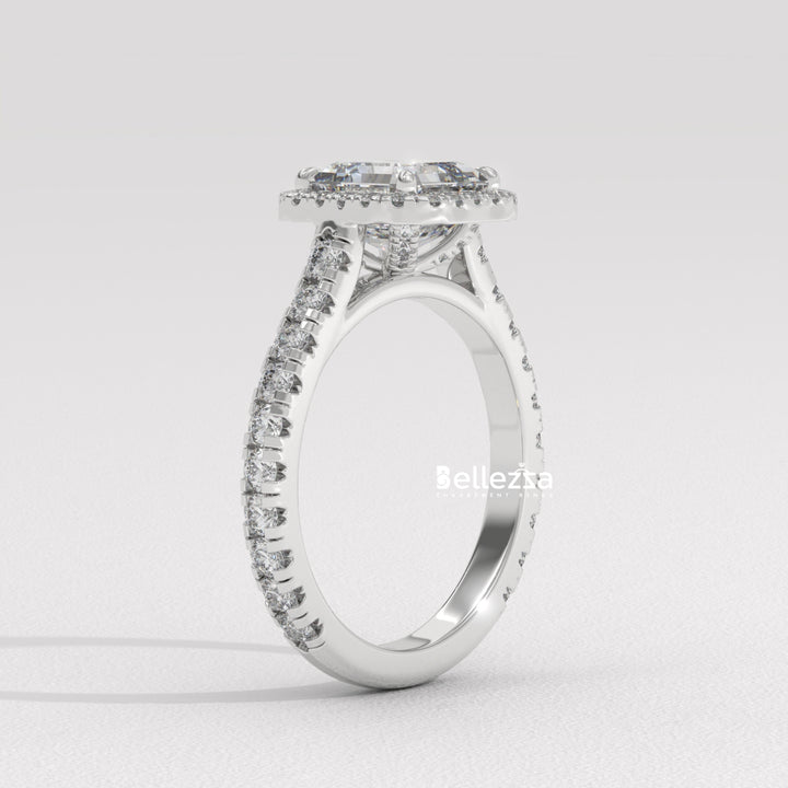 1.0-2.0CT Asscher Cut CVD Diamond Halo Setting Engagement Ring