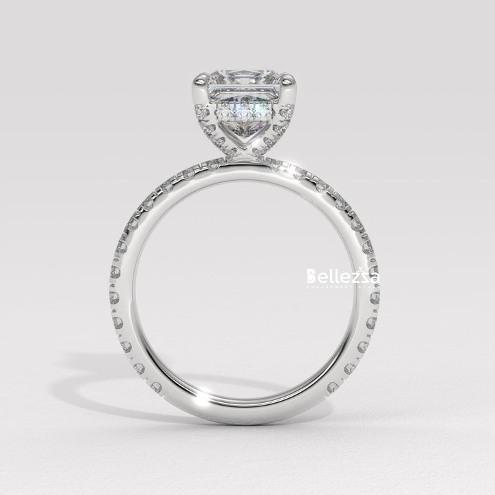 1.0-2.0CT Princess Cut CVD Diamond Pave Setting Engagement Ring