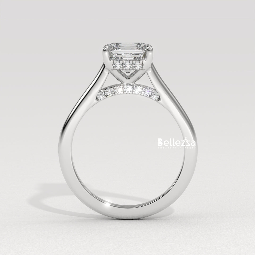 1.50-2.50CT Asscher Cut CVD Diamond Hidden Halo Setting Engagement Ring