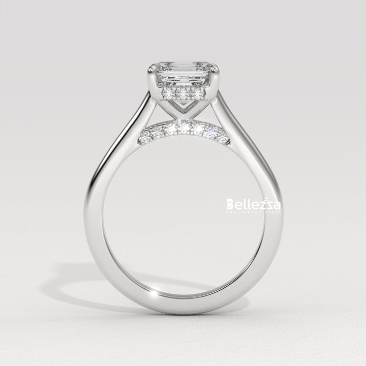 1.50-2.50CT Asscher Cut CVD Diamond Hidden Halo Setting Engagement Ring