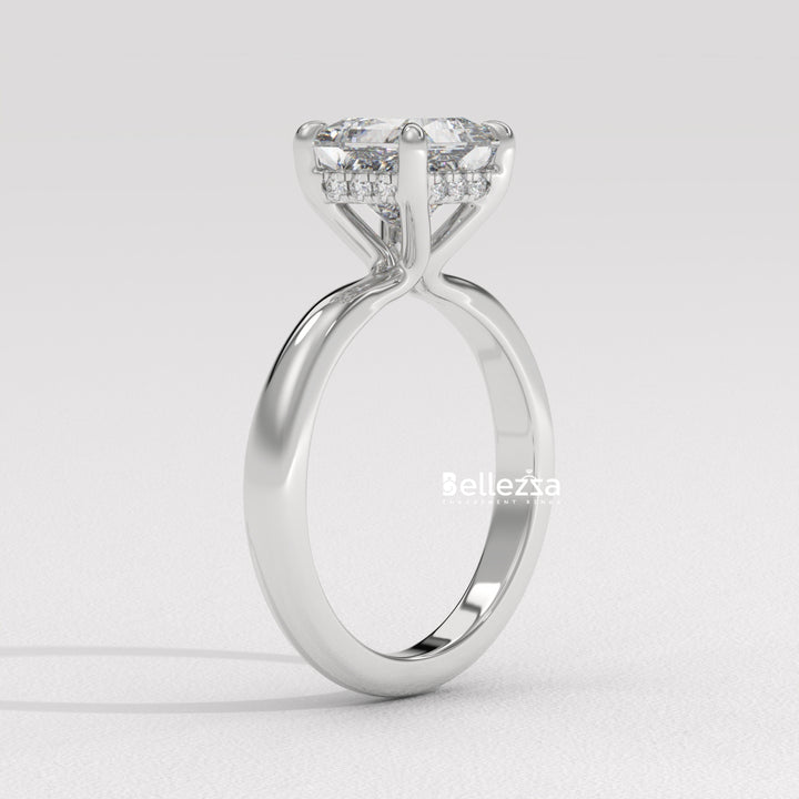 1.0-2.0CT Princess Cut CVD Diamond Hidden Halo Engagement Ring